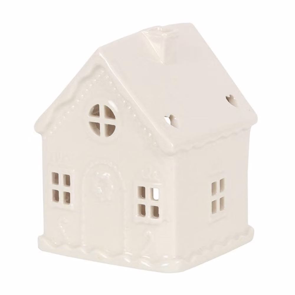 Uniqueful White Ceramic Gingerbread House Tealight Holder – 3