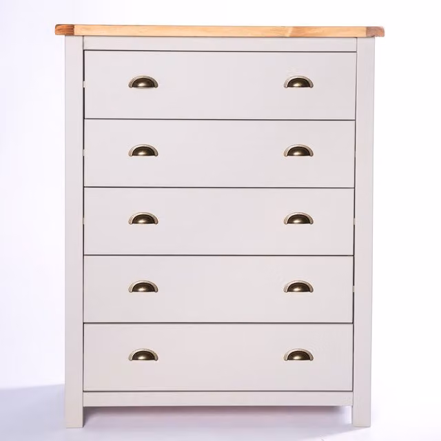 Cabinet Bits Argenta 5 Drawer Chest in Light Grey with Brass Cup Handles