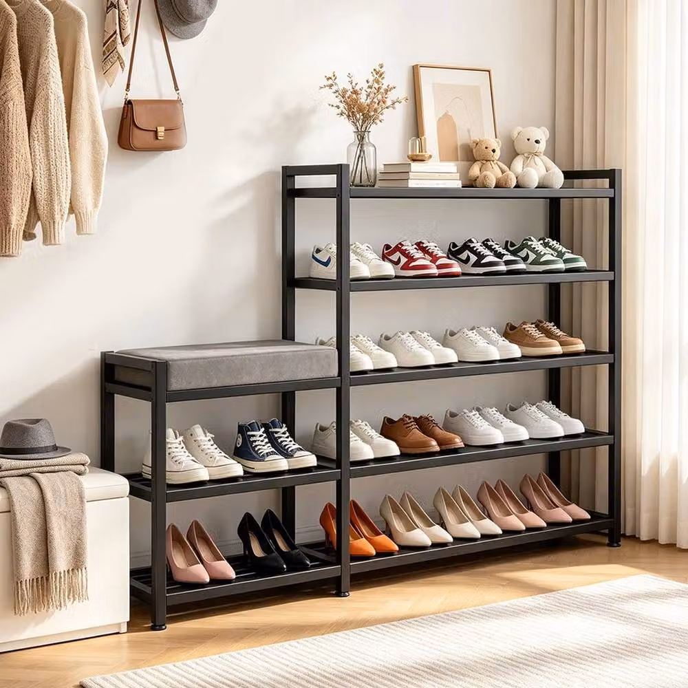 EONLION Modern Black Corner Shoe Storage Rack and Bench Organiser – 5