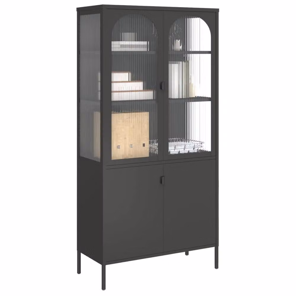 Berkfield Home Modern Black Highboard with Glass Doors and Internal Shelves, W/D/H: 90 x 40 x 180 cm – 3