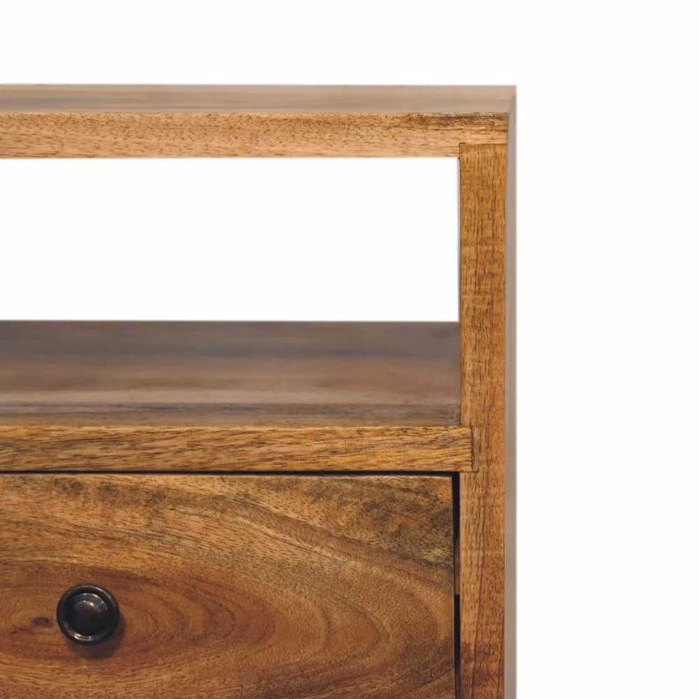 Wyld Haus Parma Mini Oak and Mango Wood Bedside Table with 2 Drawers and Open Shelf in Brown – 3