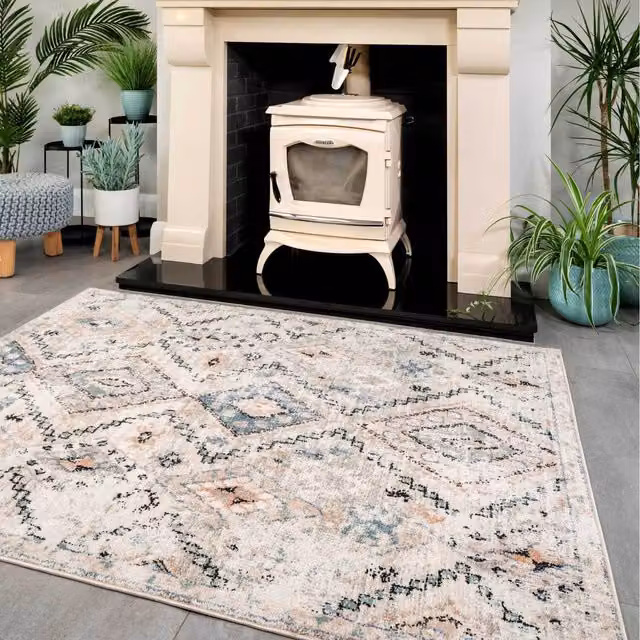 The Rug House Distressed Aztec Ethnic Boho Living Area Rug, Multicolour, W: 290 cm, D: 200 cm