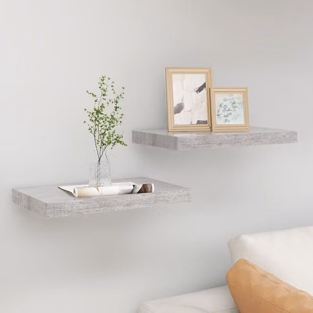Berkfield Home Floating Wall Shelves, 2 Piece Set, Concrete Grey MDF, W: 40 cm, D: 23 cm, H: 3.8 cm