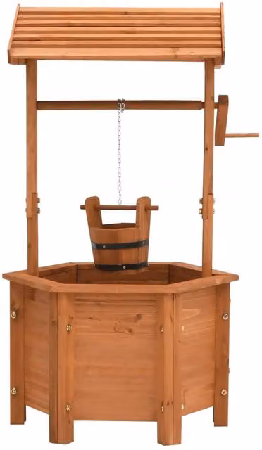 Berkfield Home Brown Firwood Wishing Well Planter, W/D/H: 40 x 40 x 84 cm