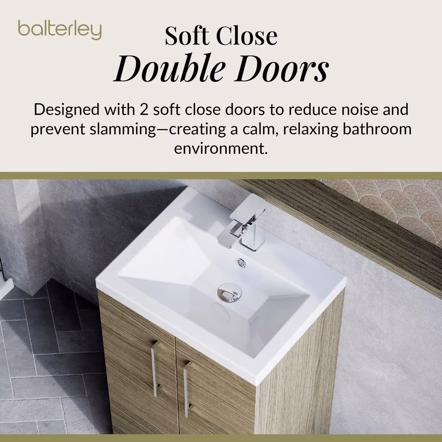 Balterley Mid Oak Brown Bathroom Vanity Basin Unit with Chrome Handles and Soft Close Hinged Doors, Width: 50 cm – 3