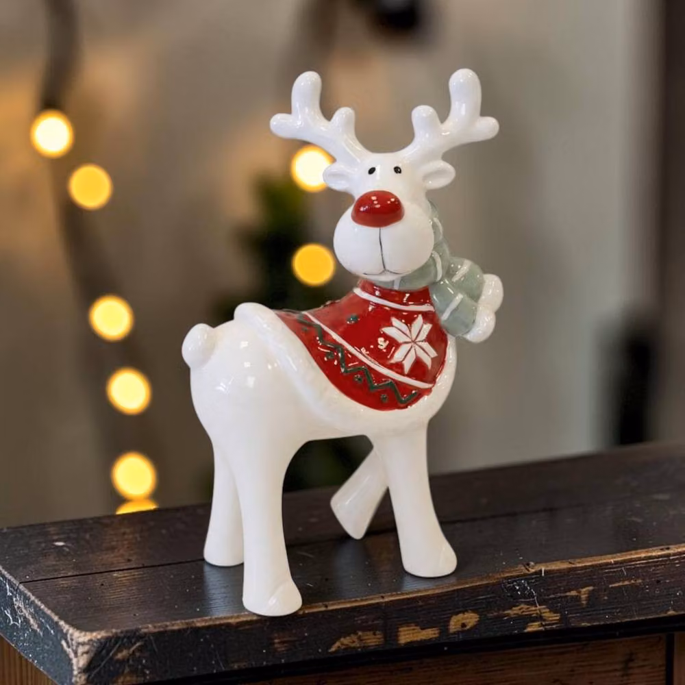 Four Candle White Ceramic Reindeer Christmas Ornament Figure – 2