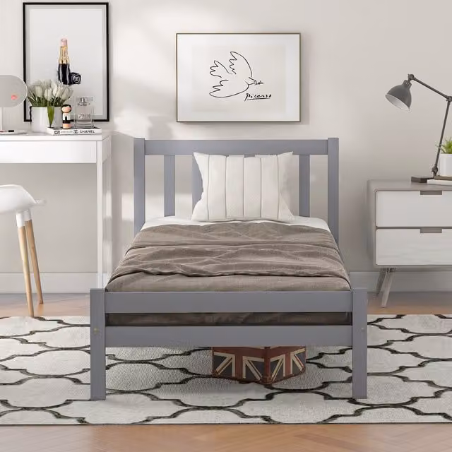 Home Touch Interior Maine Classic Single Bed Frame in Grey Pine and MDF, W/D/H: 90 x 200 cm