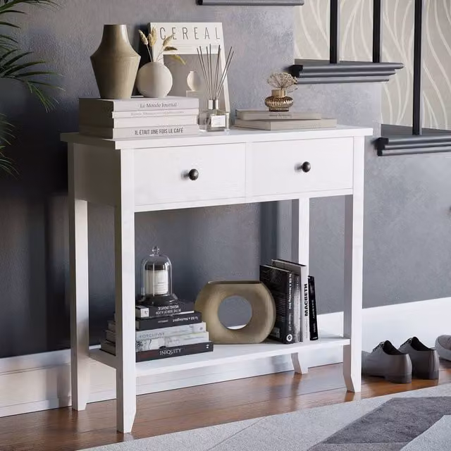 HD Designs Windsor Wooden Console Table with Drawers, White