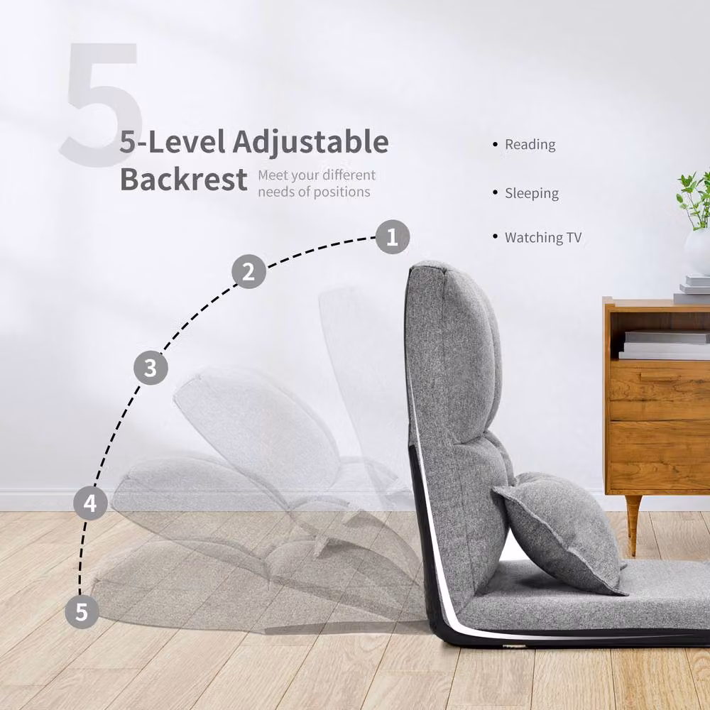 Costway Adjustable 6-Position Folding Floor Chair and Sofa with Pillow in Grey – 5