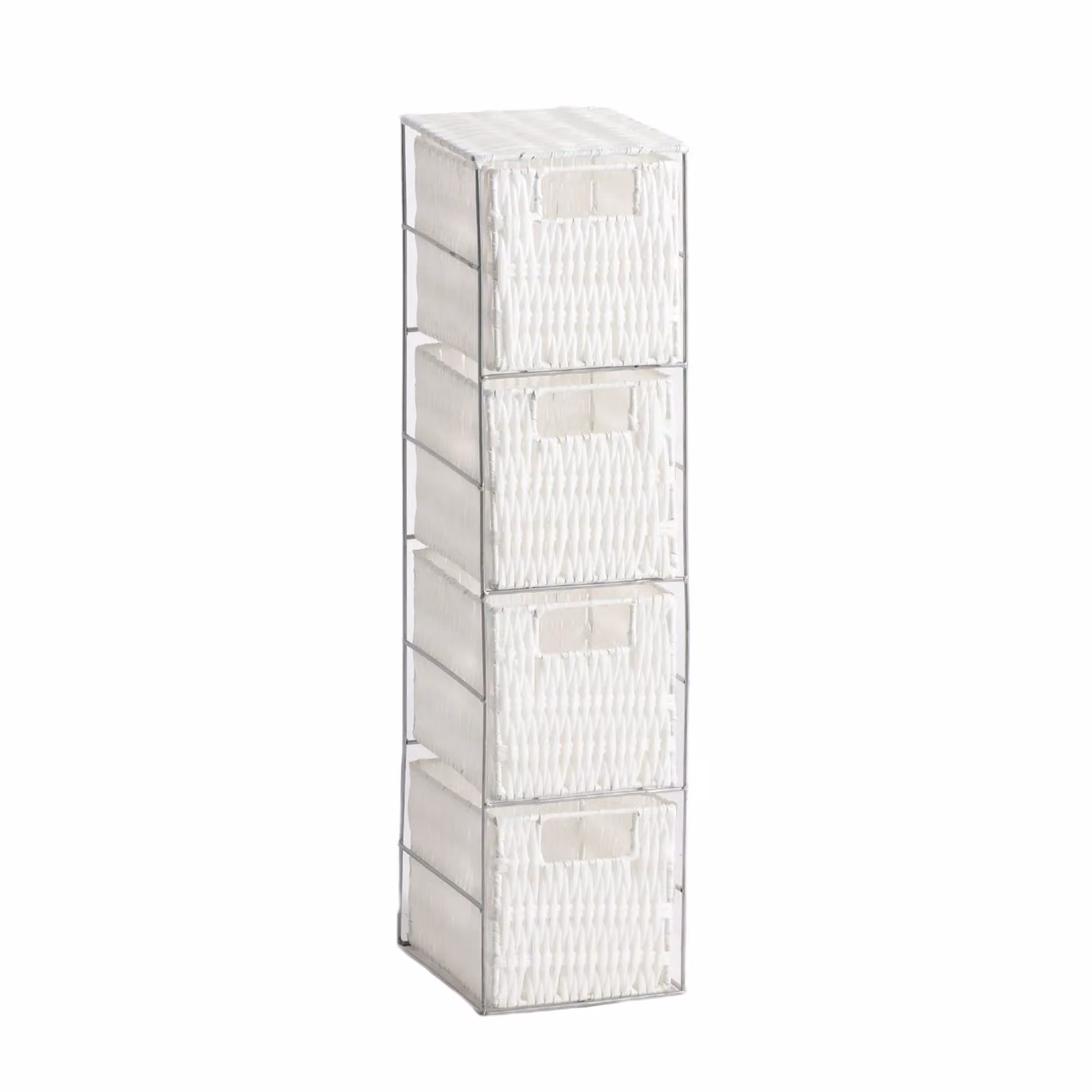 Home Source White Rattan and Metal Frame Freestanding Storage Drawer Organiser – 3