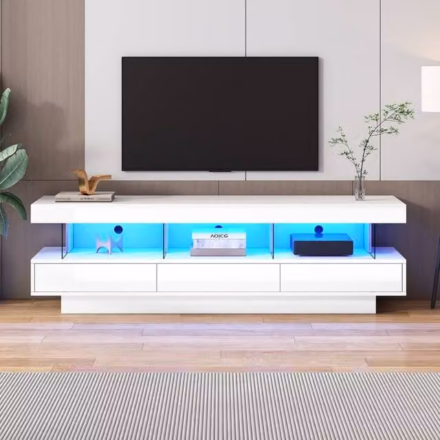 Merax Modern High Gloss LED TV Unit in White, W/D/H: 160 x 50.5 x 38 cm