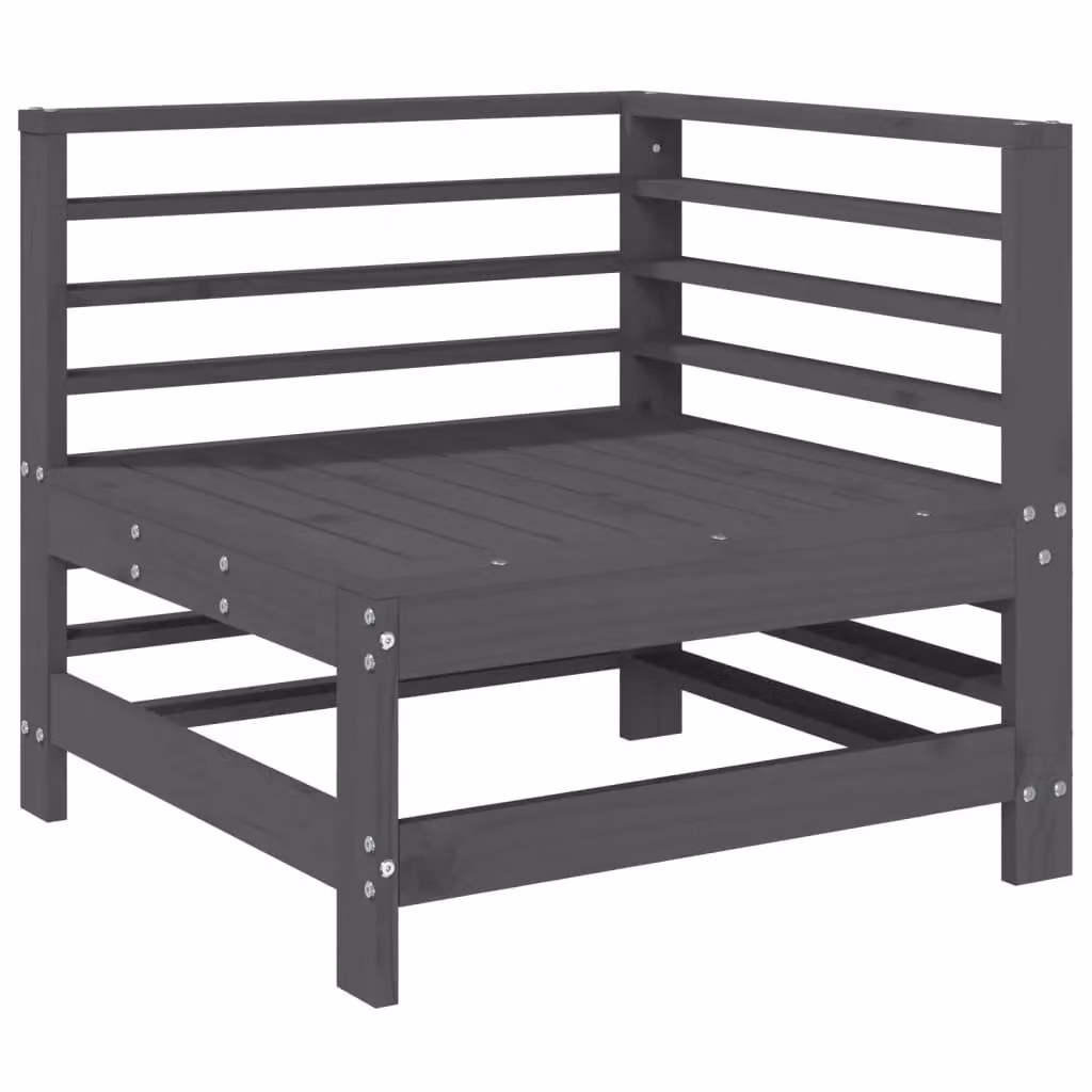 Berkfield Home 2 Piece Grey Rustic Solid Pine Wood Garden Corner Sofa Set – 3