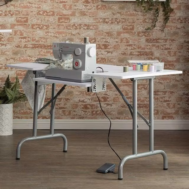 Studio Designs Multipurpose Folding Sewing Table Desk in White and Silver