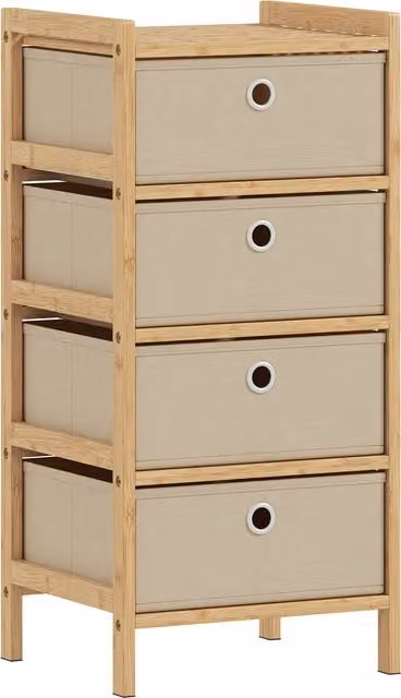 HOMCOM Narrow Chest of Drawers with 4 Fabric Drawers and Bamboo Frame, Cream White – 1