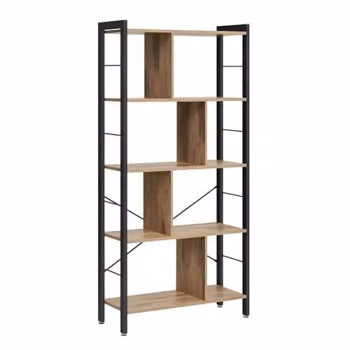 VASAGLE Industrial 5-Tier Large Bookshelf, Freestanding Floor Standing Storage Shelf in Brown and Black, H: 154.5 cm, W: 30 cm, D: 30 cm