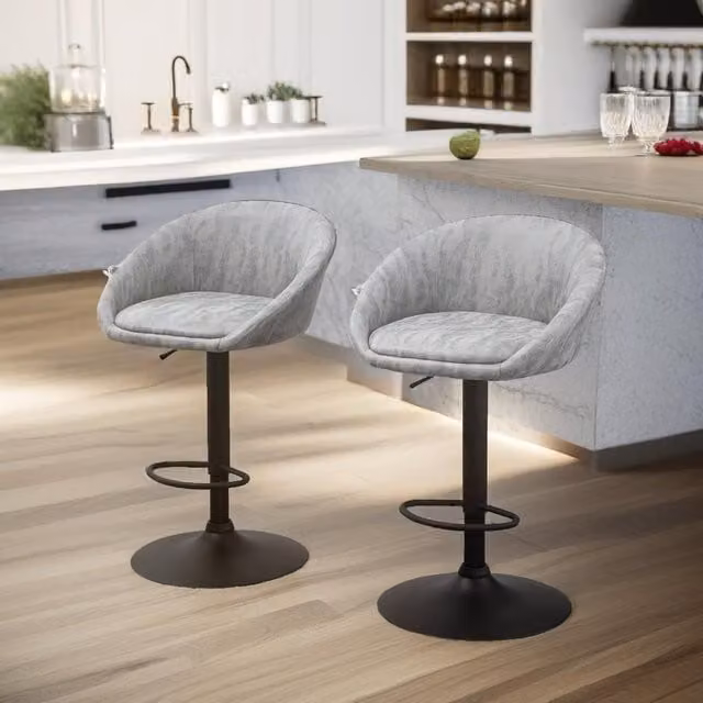 Rafaelo Mobilia Set of 2 Height Adjustable 360 Swivel Barstools with Backrest in Light Grey