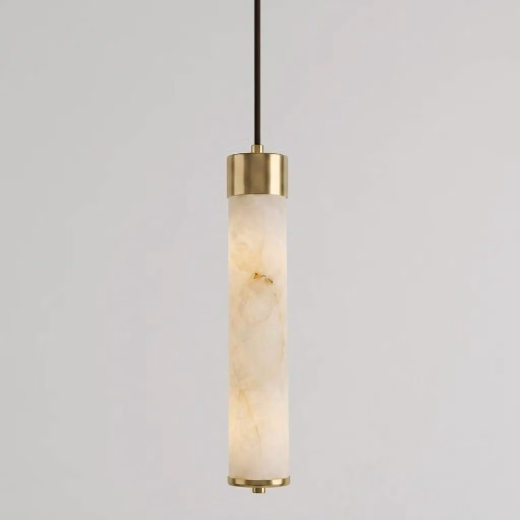 Araco Lumière Frozen Kova Alabaster Pendant Light in White and Gold/Brass