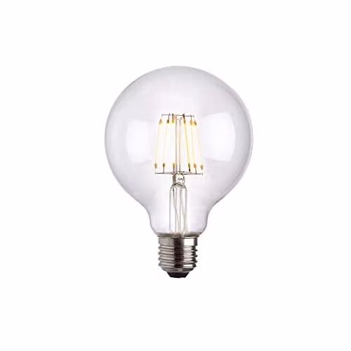 Loops Dimmable 6W E27 LED Filament Globe Bulb, Warm White, Transparent Glass