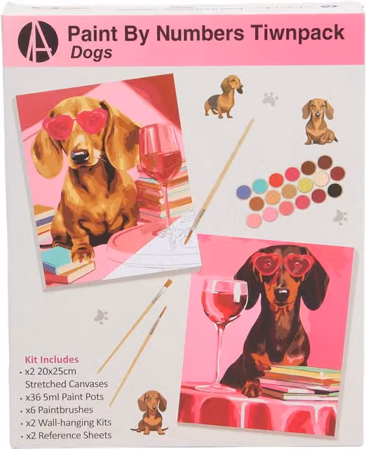 Art Studio Pack of 2 Multicolour Dog Paint by Numbers Canvas for Adults