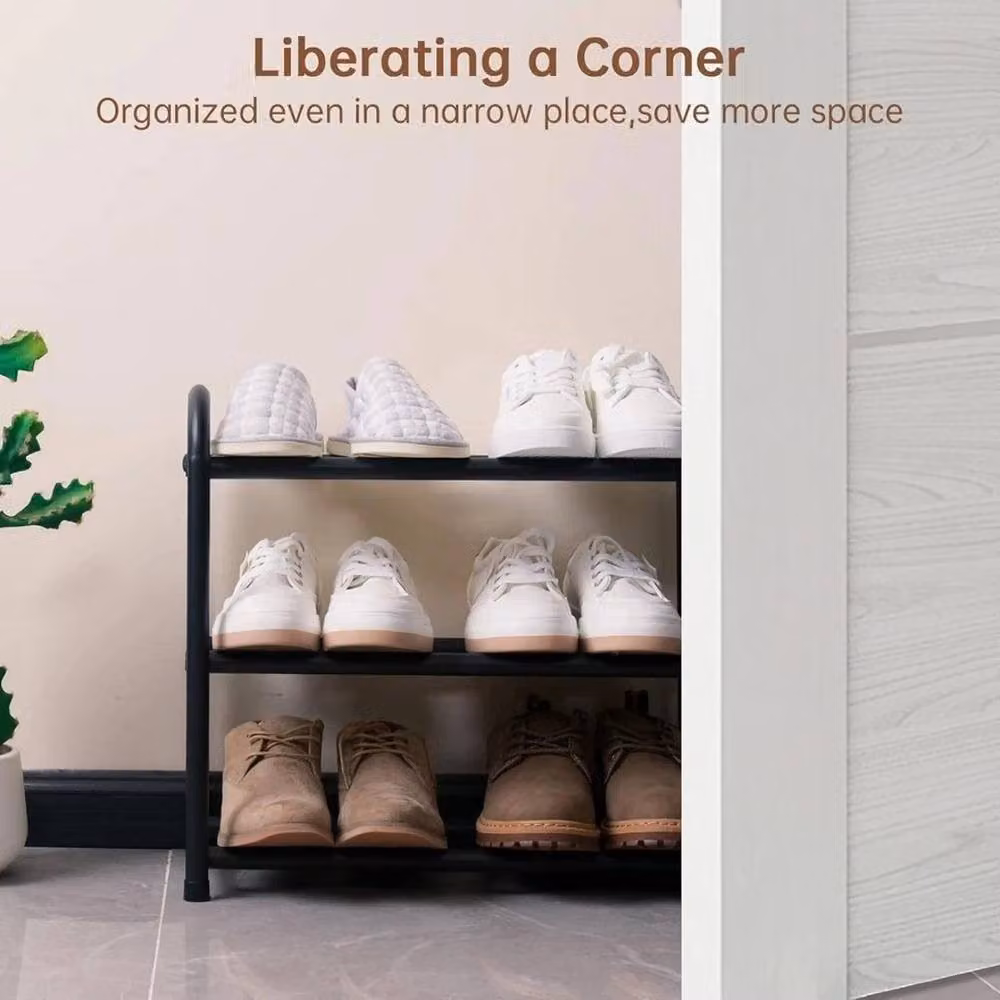 VOGREX Extendable 3-Tier Metal Shoe Rack Organiser in Black, W/D/H: 80.0 x 41.5 x 24.0 cm – 4