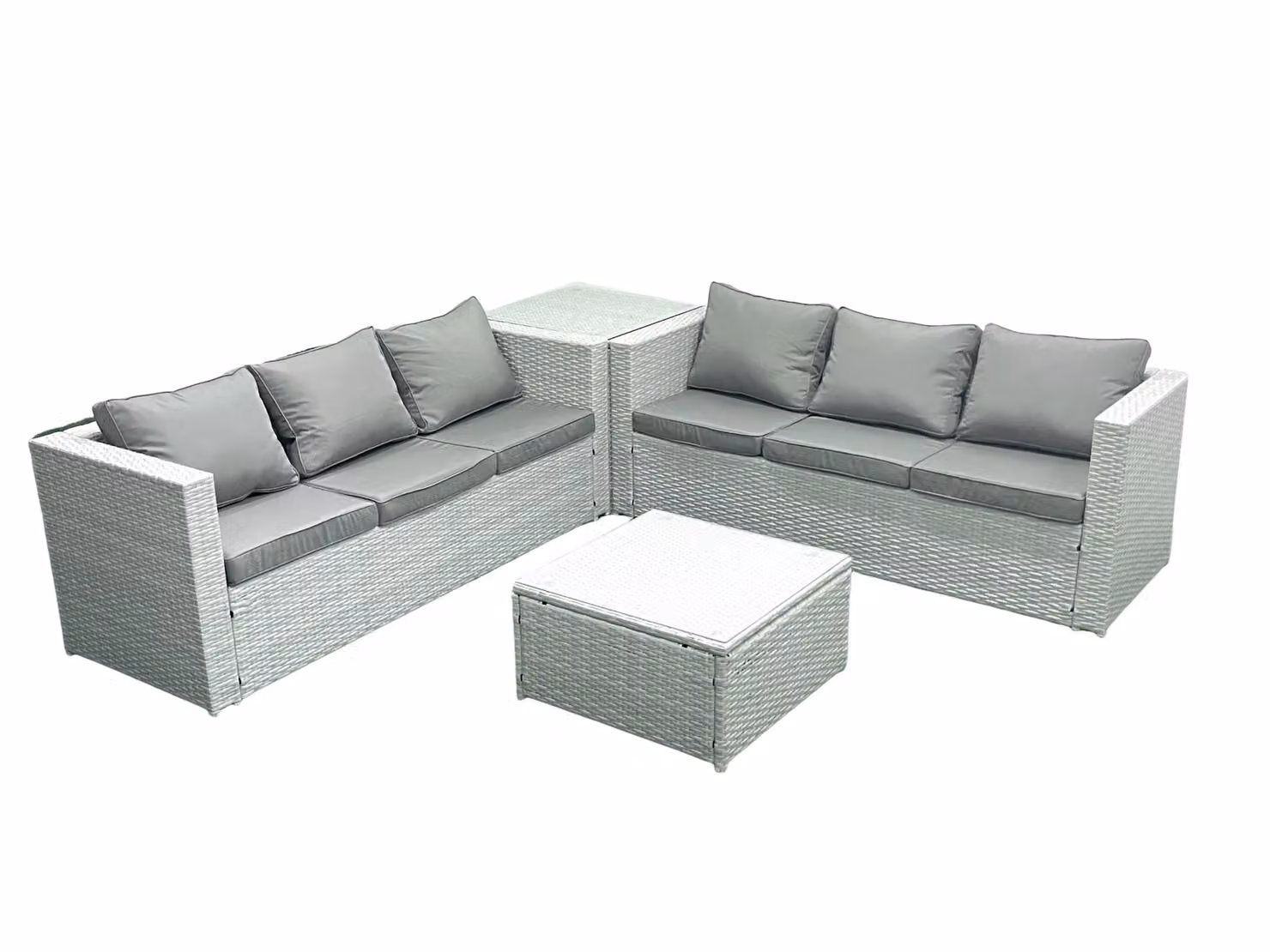 Fimous 6 Seater Rattan Garden Furniture Set with Side Table in Light Grey – 2