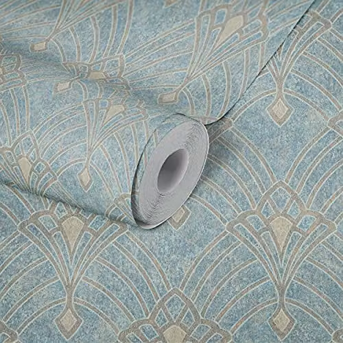 A.S. Création Mata Hari Oriental Non-Woven Wallpaper, Blue and Beige, W/H: 53 x 1000 cm