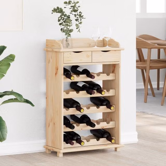 Berkfield Home Solid Wood Pine Wine Rack in Natural, W/D/H: 90 x 30 x 60 cm