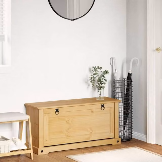 Berkfield Home Corona Shoe Cabinet in Natural Waxed Solid Pine, W/D/H: 99 x 32 x 47 cm – 1