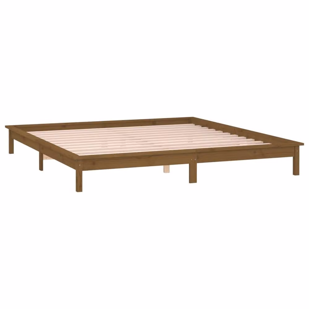 Berkfield Home Solid Wood LED Bed Frame in Honey Brown, W: 140 cm, L: 200 cm – 2