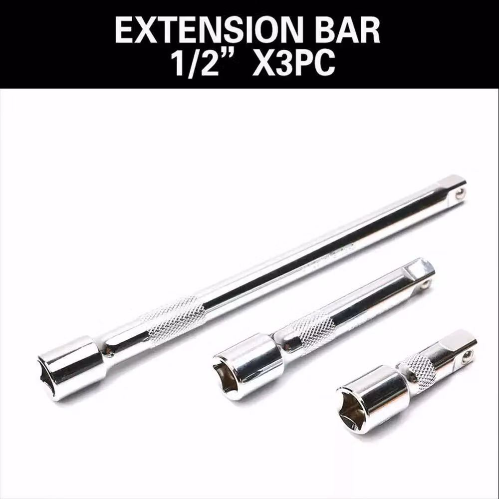 Hinsinc 9-Piece Chrome Vanadium Socket Extension Bar Set in Silver with 1/4", 3/8" and 1/2" Drives – 3