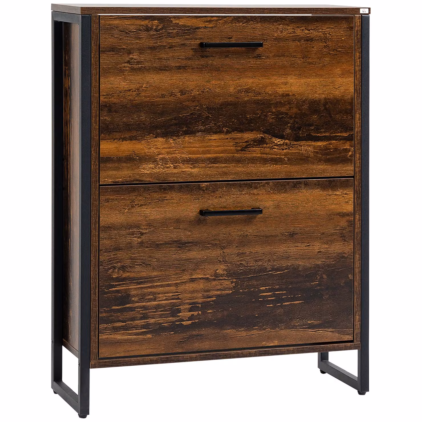 HOMCOM Industrial Narrow Shoe Cabinet in Brown with 2 Doors and 2 Drawers – 2