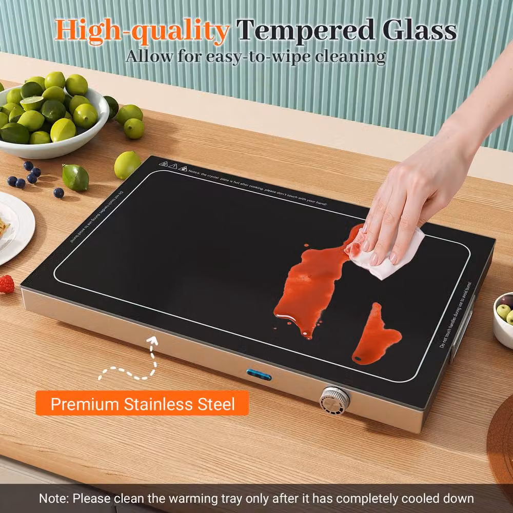 Costway 300W Electric Warming Tray with Adjustable Temperature and Handle, Black – 6