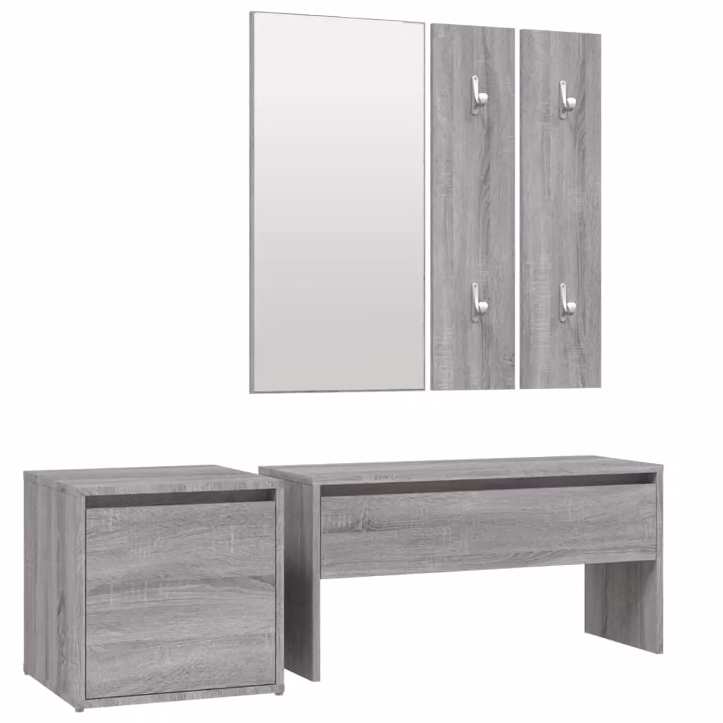 Berkfield Home Hallway Furniture Set in Grey Sonoma, featuring a Bench, Mirror and Wall Rack – 2