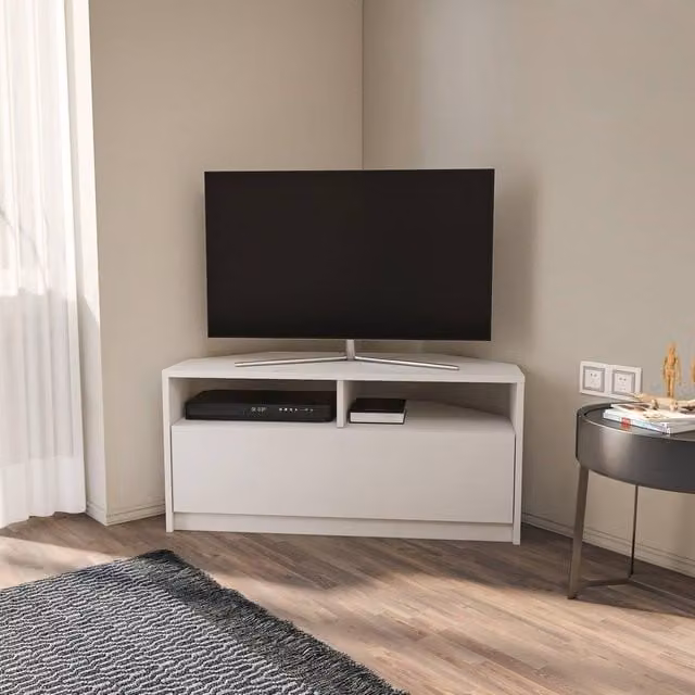 Decorotika Comero White Corner TV Stand for TVs up to 43 inch, Width: 100 cm