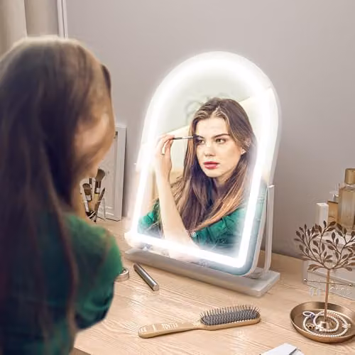 HOMCOM LED Vanity Dressing Table Mirror in White, Dimmable and Adjustable, W: 43 cm, H: 59 cm – 6