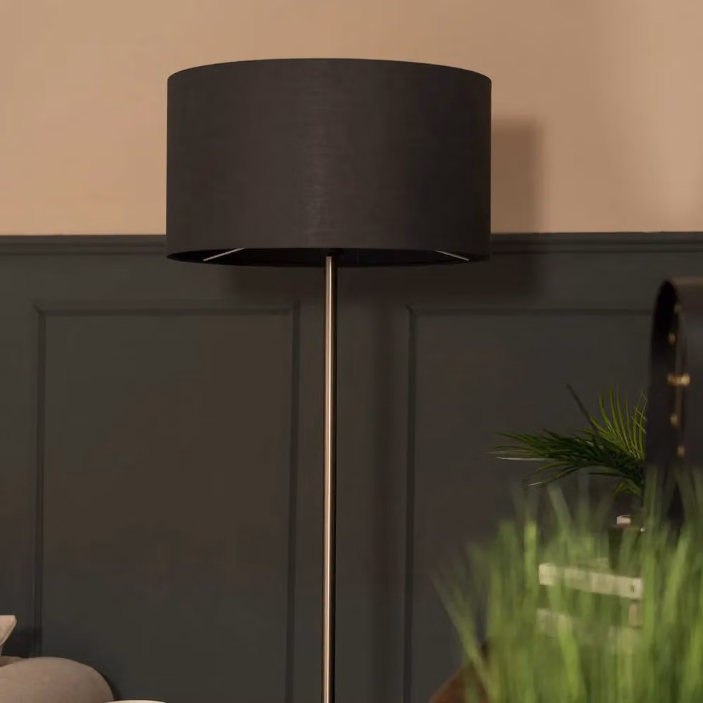ValueLights Floor Lamp with Marble Base and Large Grey Fabric Shade in Chrome and Silver – 3
