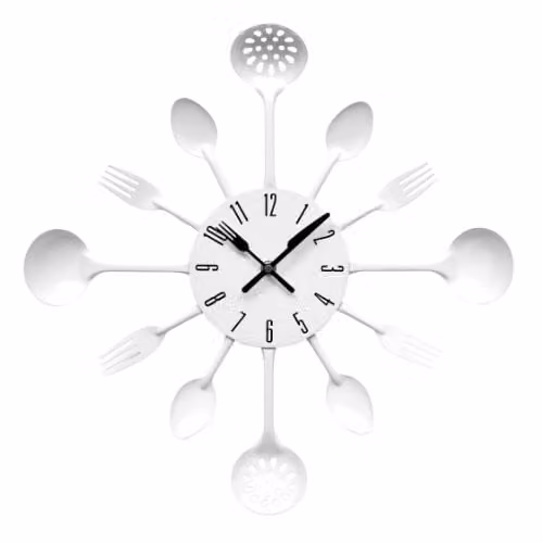 Premier Housewares White Cutlery Metal Wall Clock, W/D/H: 33 x 33 x 5 cm
