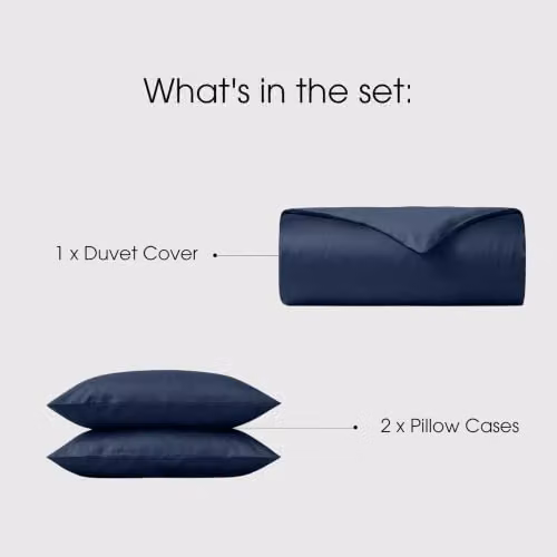 Bedable 460 Thread Count 100% Cotton Sateen Duvet Cover and Pillowcase Set, Blue, 90 x 200 cm – 2