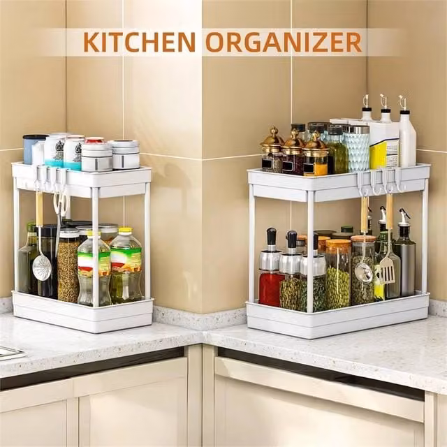 Nordara 2 Pack White Under Sink Pull Out Storage Rack Drawers W: 50 cm