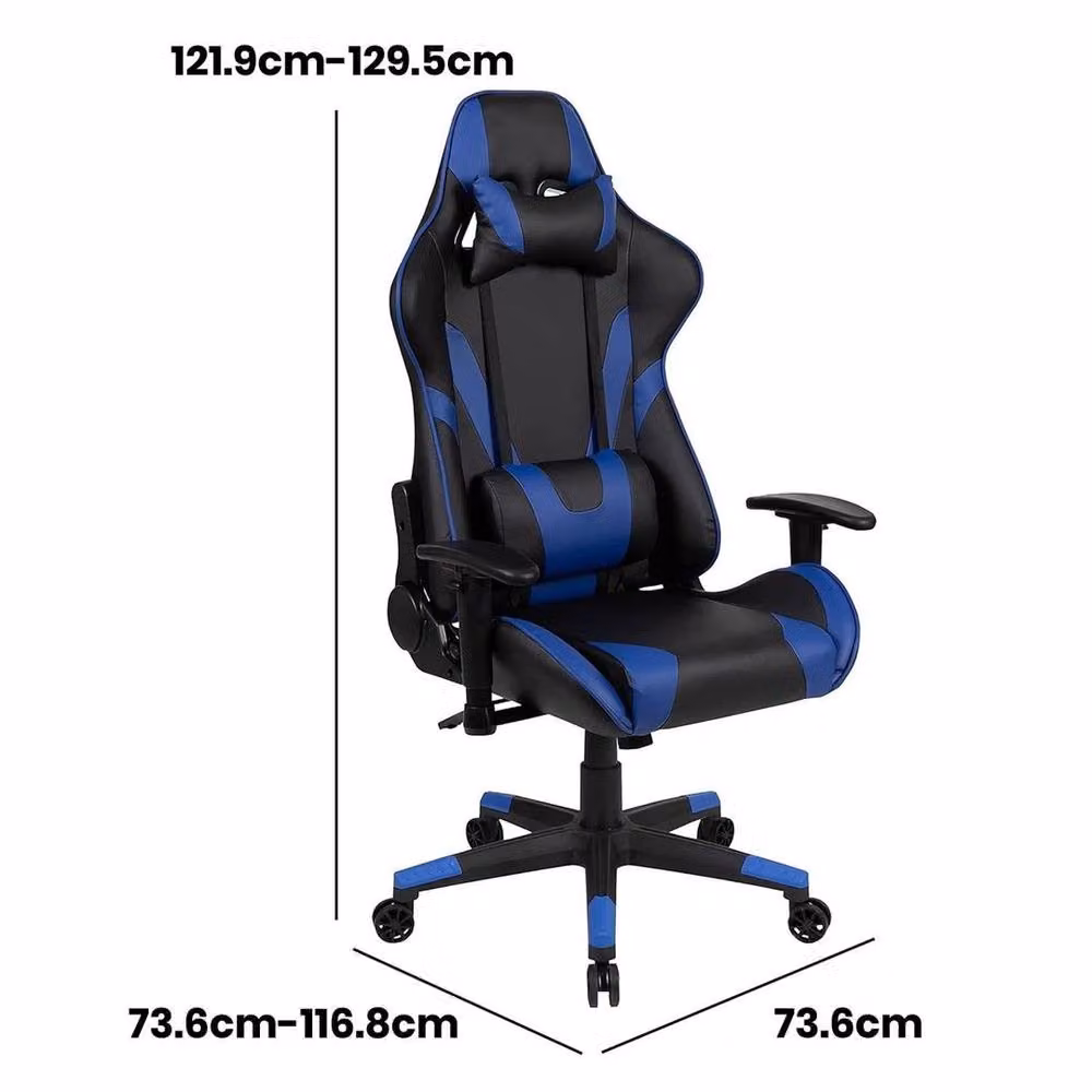 KORVIXA Gaming Chair in Black and Blue with Faux Leather and Headrest – 2