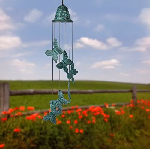 Woodstock Chimes Butterfly Wind Chime in Verdigris, Petrol and Brass Metal – 2