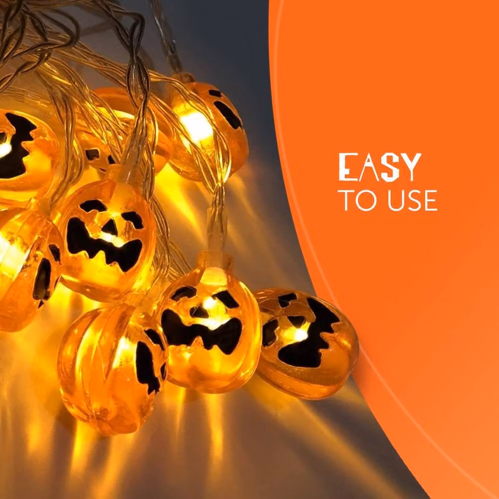 Kraft & Co BrightGlow Halloween Pumpkin String Lights, Battery Operated Warm White LED Lights in Orange and White – 5