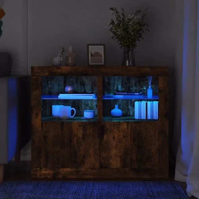 Berkfield Home Set of 2 Modern Side Cabinets with Integrated LED Lighting in Smoked Oak Brown – 1