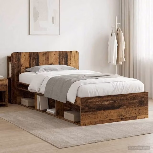 Berkfield Home Modern Bed Frame with Storage Drawers in Brown Old Wood, W: 75 cm x L: 190 cm