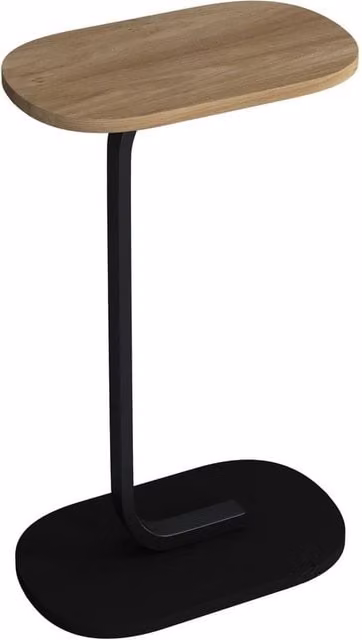 Havendro Oak C Shaped Side Table with Oval Wood and Metal Design in Light Oak