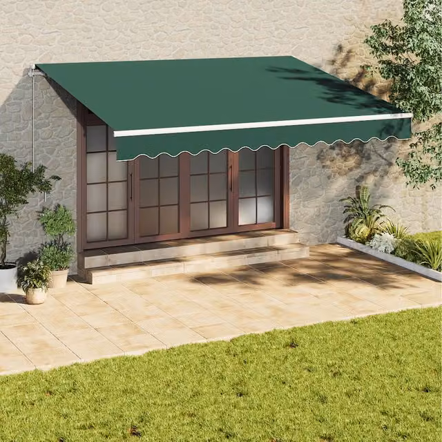 Livingandhome Green Polyester Retractable Wall-Mounted Semi-Cassette Patio Awning, Width: 400 cm