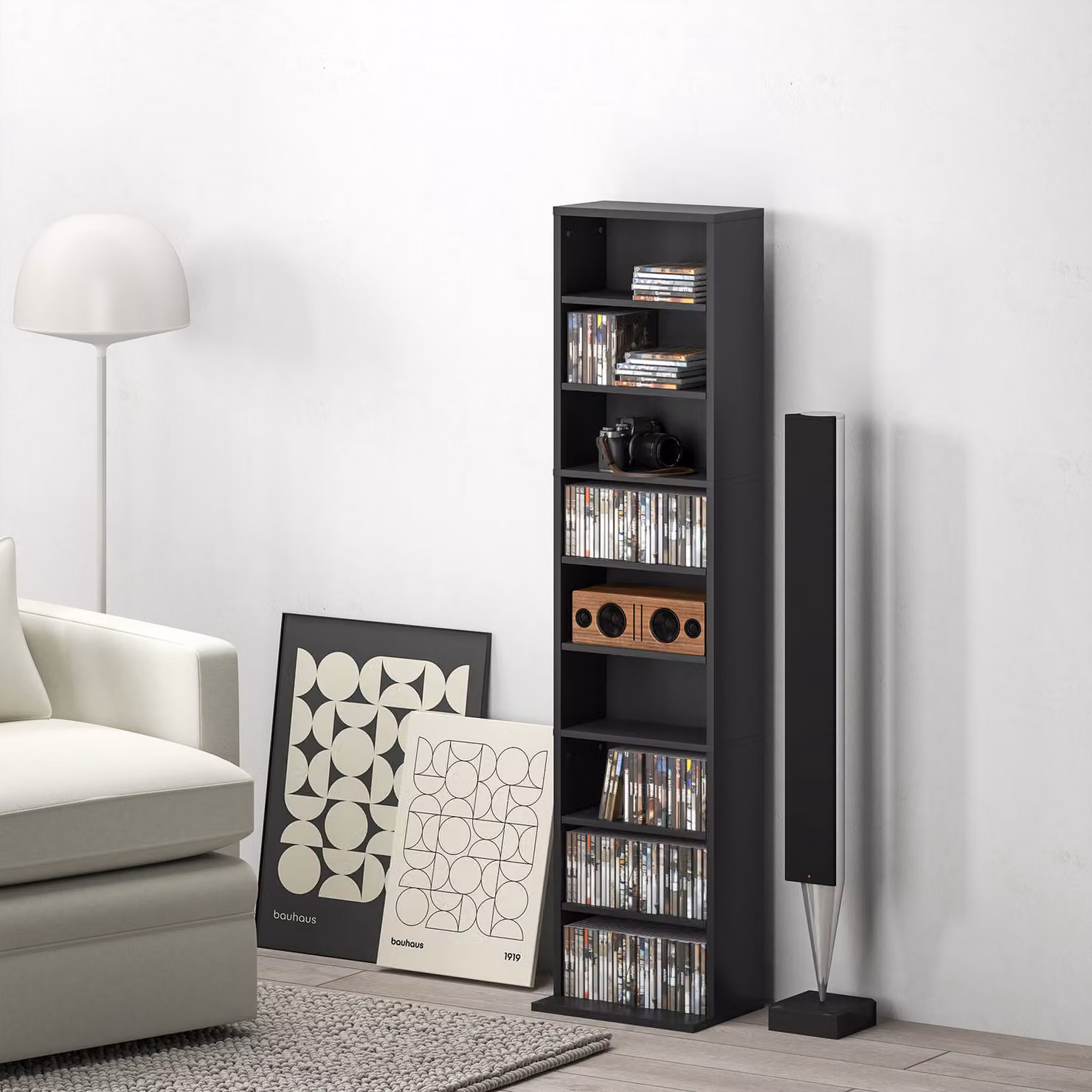 HOMCOM 260 Narrow Black CD Storage Unit with Adjustable Shelves and Media Compartments – 2