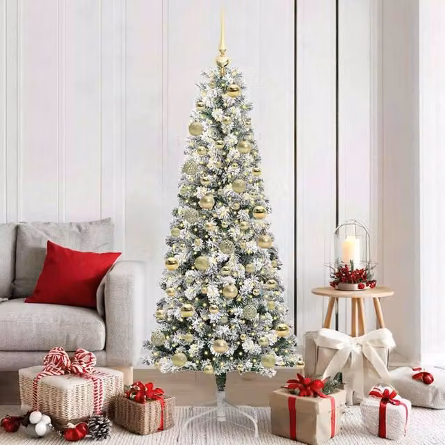 Berkfield Home Artificial Hinged Christmas Tree in Green and White, Height: 180 cm