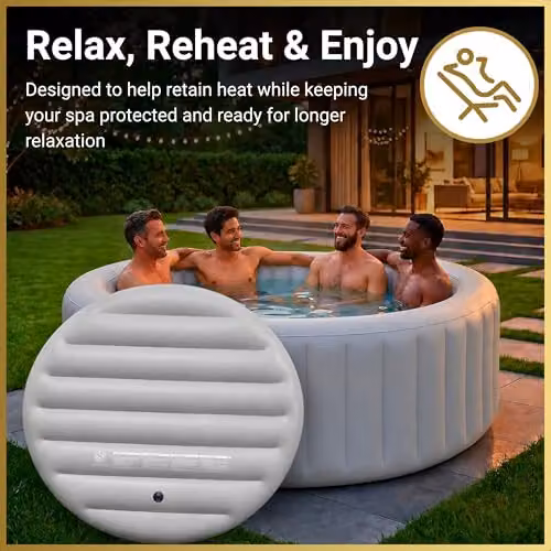 SHATCHI Grey Round Inflatable Thermal Spa Cover for 4 Person Hot Tubs up to 140cm, Diameter: 135 cm – 3