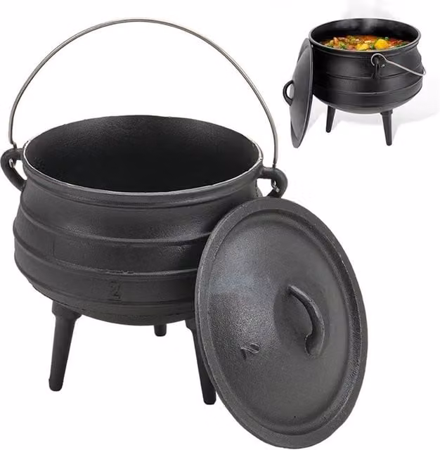 Nordara 3L Pre-Seasoned Black Cast Iron Potjie African Stew Casserole Pot